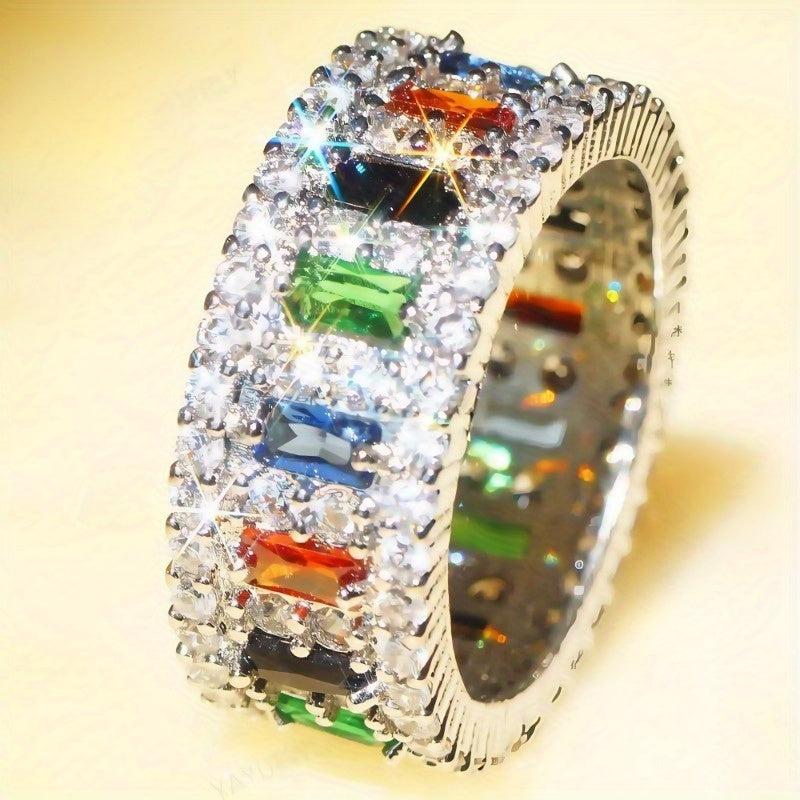 Women's Synthetic Zirconia Inlaid Ring, Luxurious & Trendy